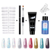 5PCS Glitter Poly Nail Gel Kit UV LED Builder Poly Acrylic Gel Set With Mold Nails Brush for Nail Art Polygels Extension Gel Kit